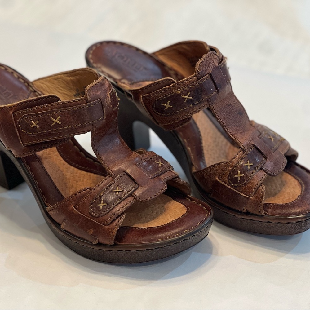 Born Brown Heeled Shoes with Leather Straps